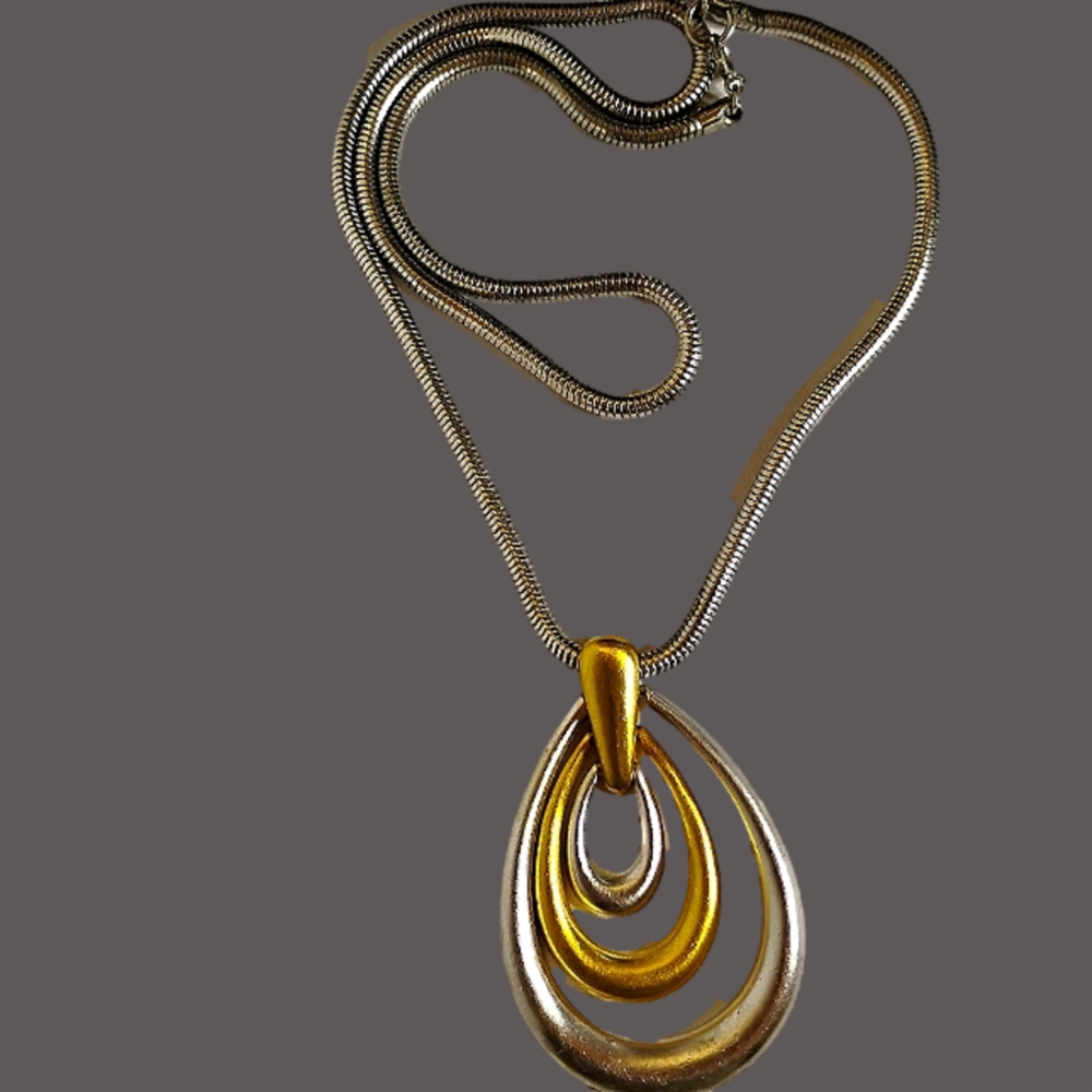 Vintage Trifari Matte Silver & Gold Pendant Necklace,